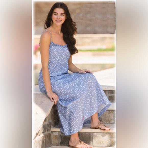 Simply Southern Dresses & Skirts - Simply Southern Dots Blue Pom Pom Maxi Dress Preppy Effortless Beach Nautical